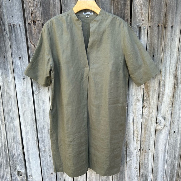 Marvin Browne Linen Short Sleeve Tunic Dress Olive Green M - Picture 1 of 13